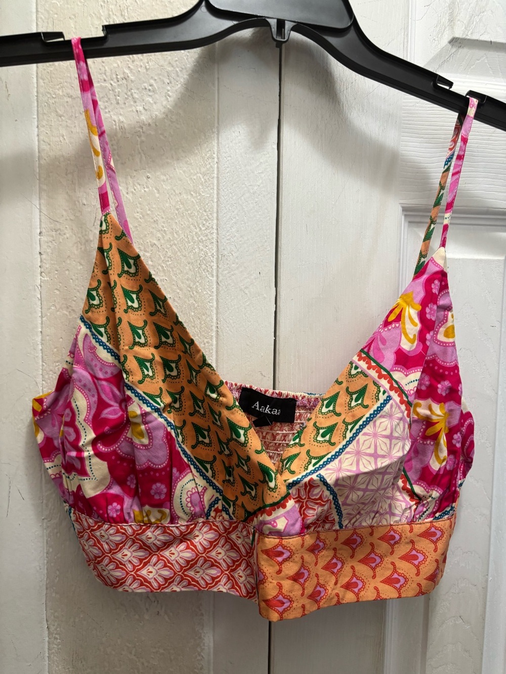 Aakaa Pink and Yellow Patchwork Satin Camisole